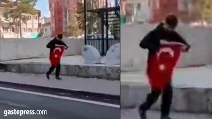 Kayseri’de Duygulandıran An: Yerdeki Türk Bayrağı’nı Koşarak Aldı!