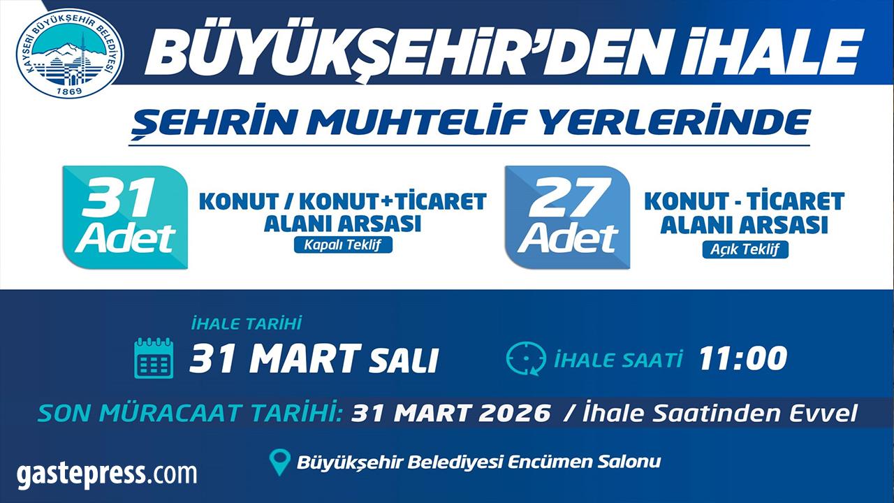 Kayseri Büyükşehir’den 58 Arsa Satışı: İhale 31 Mart’ta!