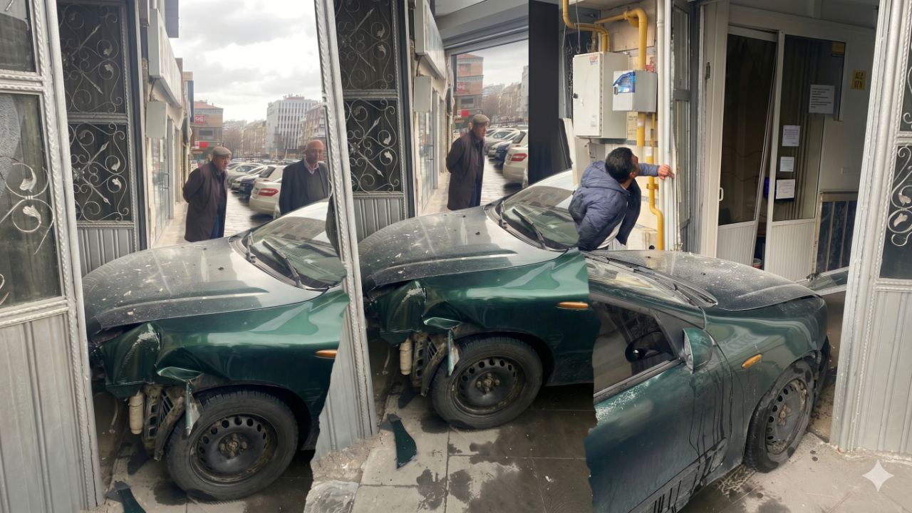 Kayseri'de Korkutan Kaza: Otomobil İş Merkezine Daldı!