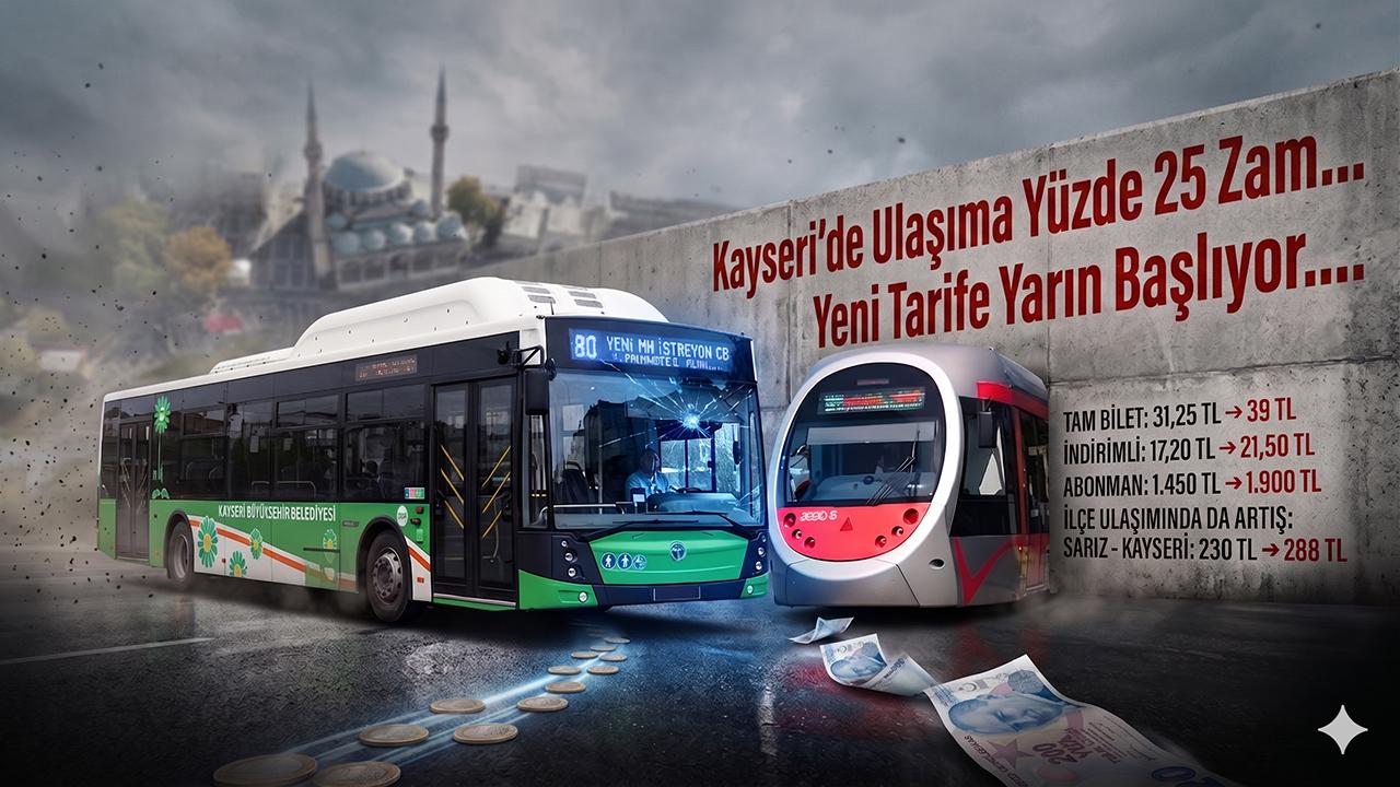 Kayseri’de Ulaşıma Yüzde 25 Zam: Yeni Tarife Yarın Başlıyor!