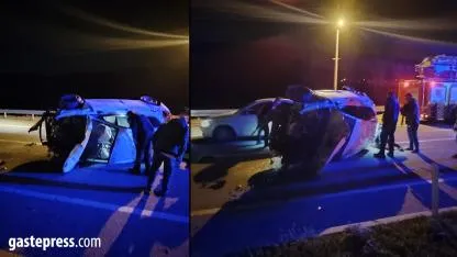 Kontrolden Çıkan Otomobil Yan Yattı!