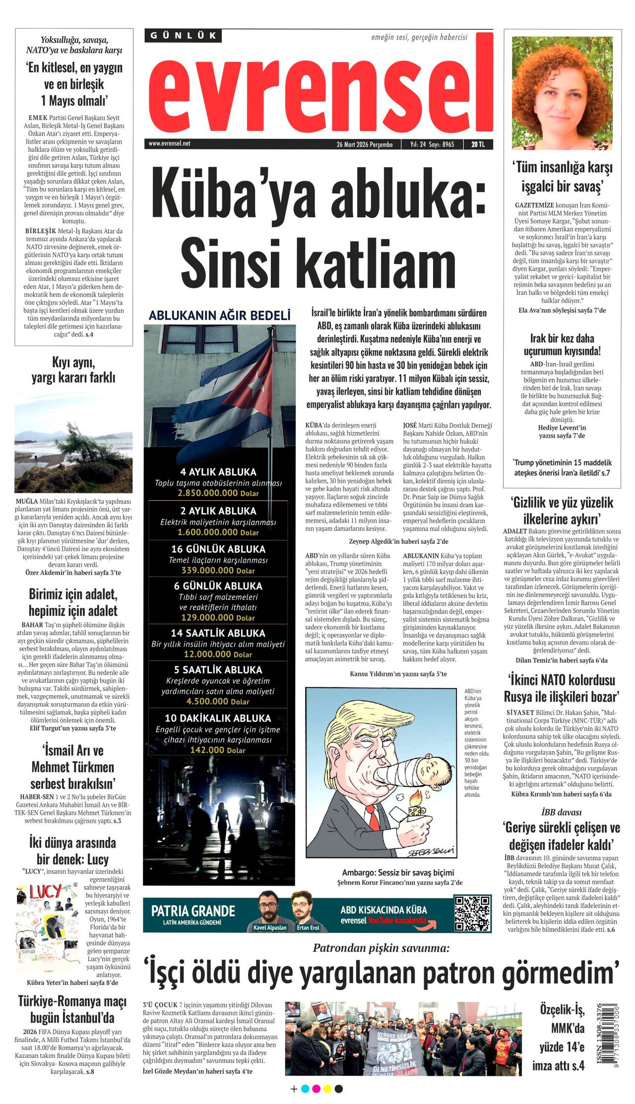 Evrensel Gazetesi Gazete Manşeti