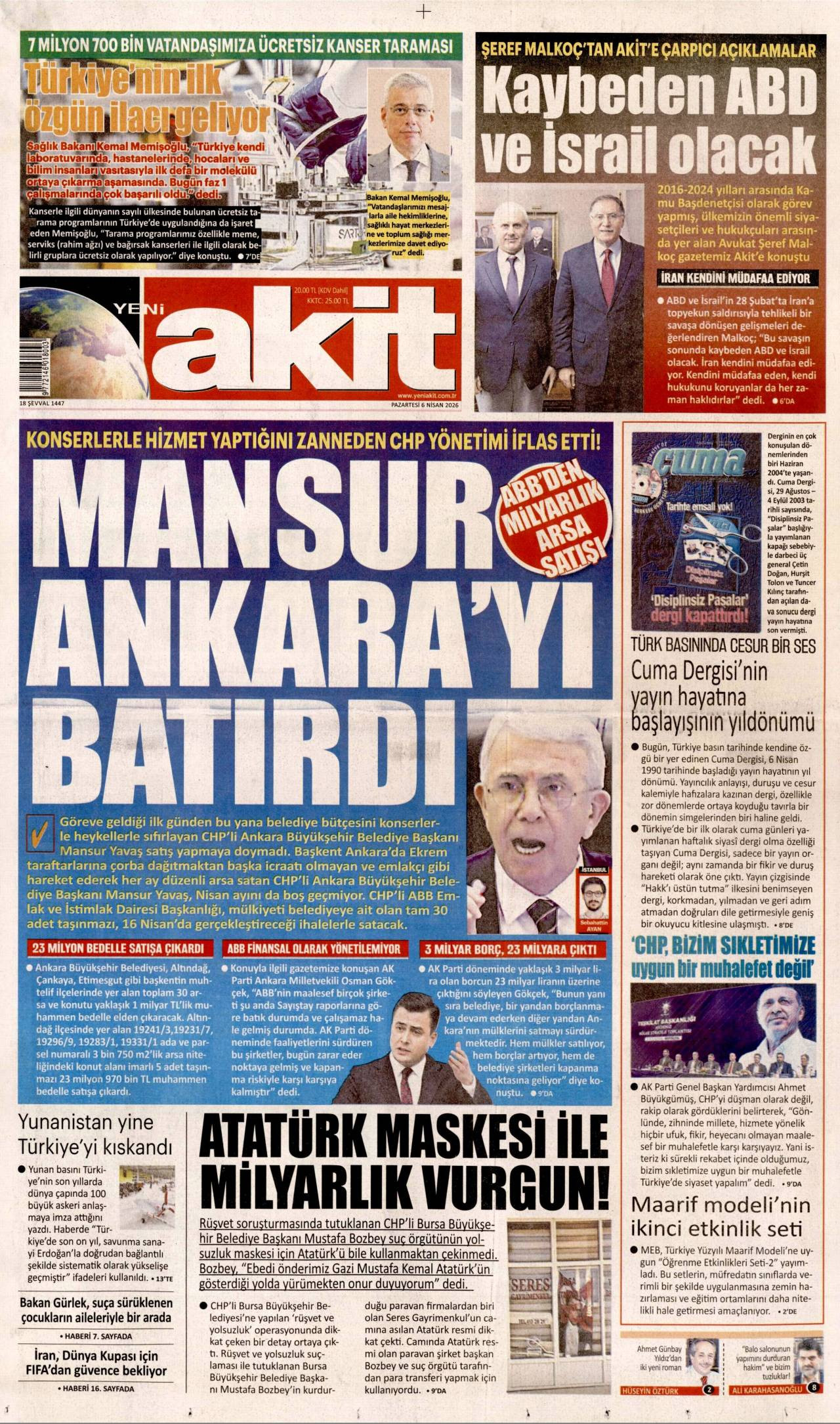 Yeni Akit Gazetesi Gazete Manşeti