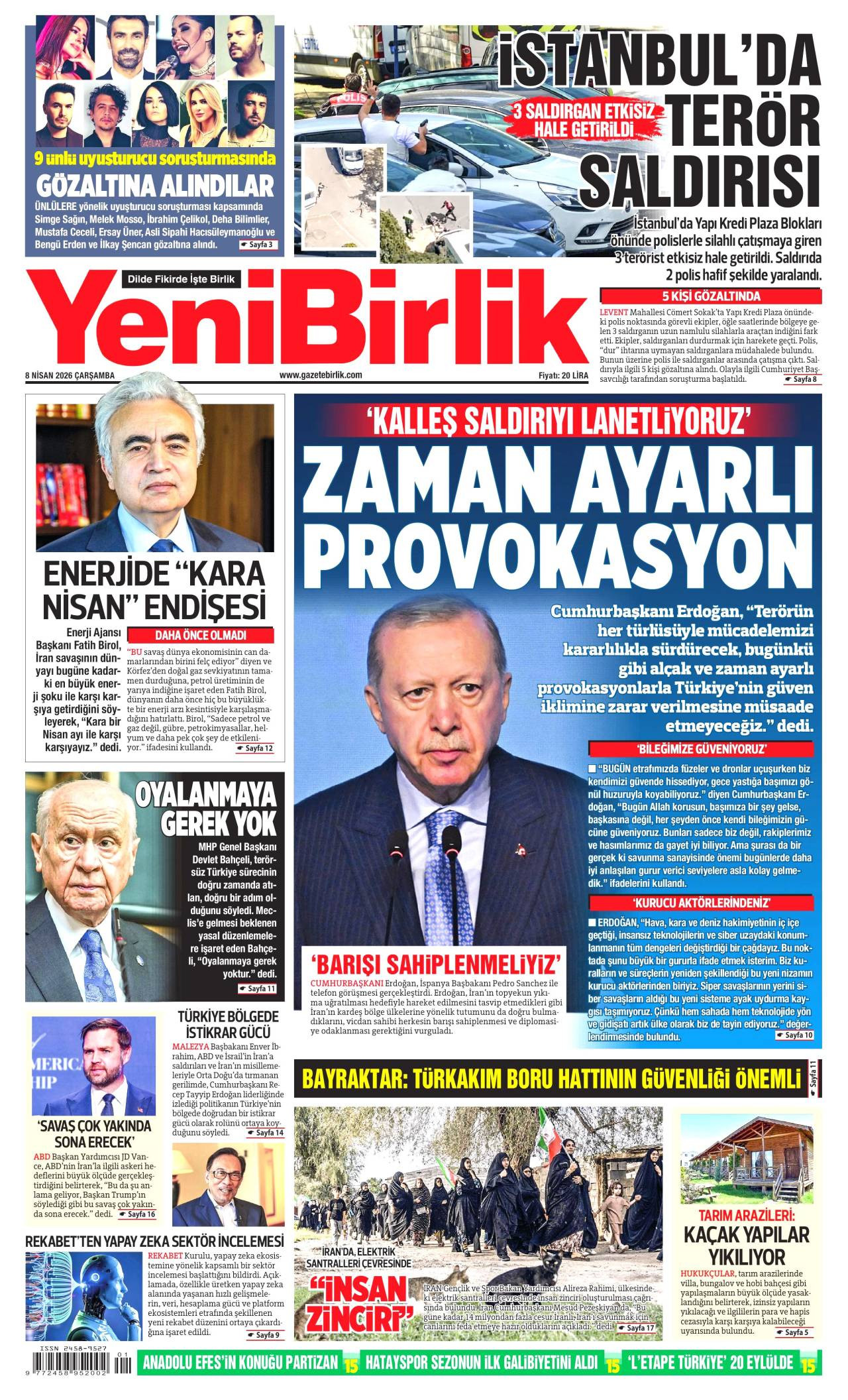 Yeni Birlik Gazetesi Gazete Manşeti