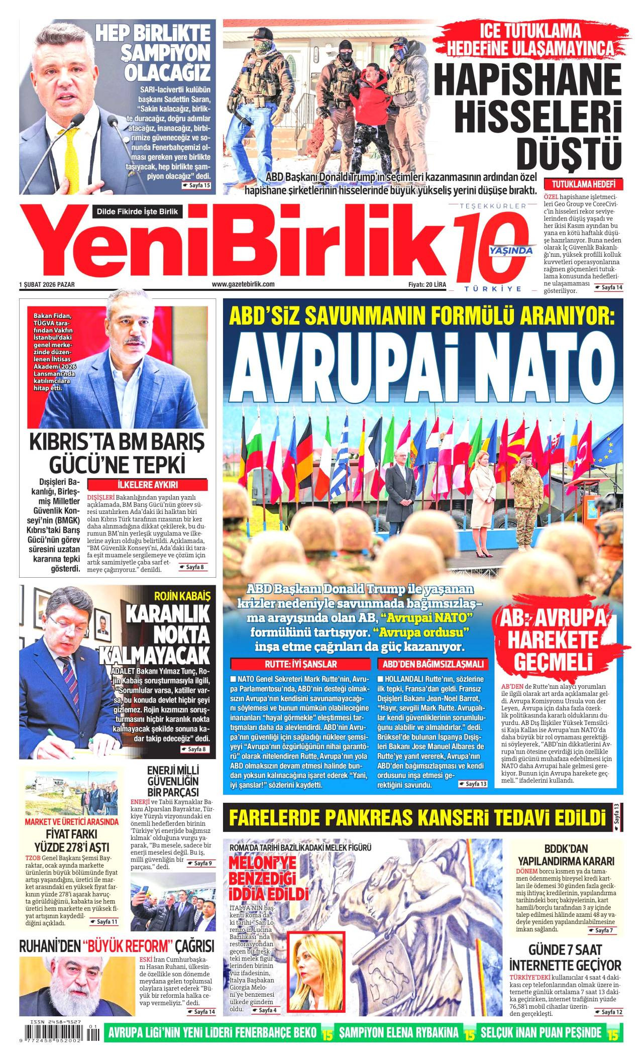 Yeni Birlik Gazete Manşeti