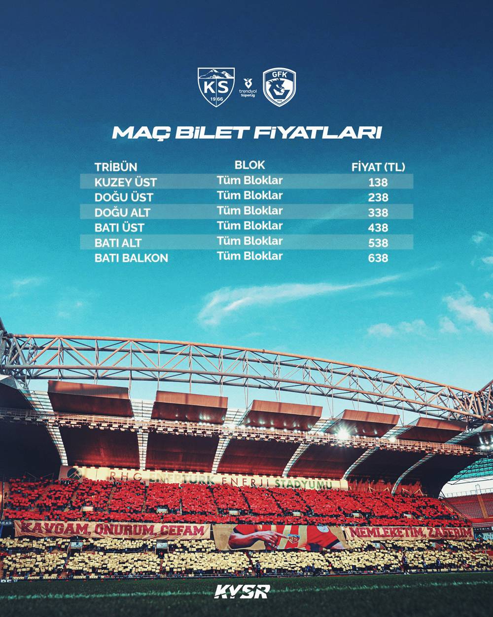 Kayserispor - Gaziantep FK Maçının Biletleri Satışta!