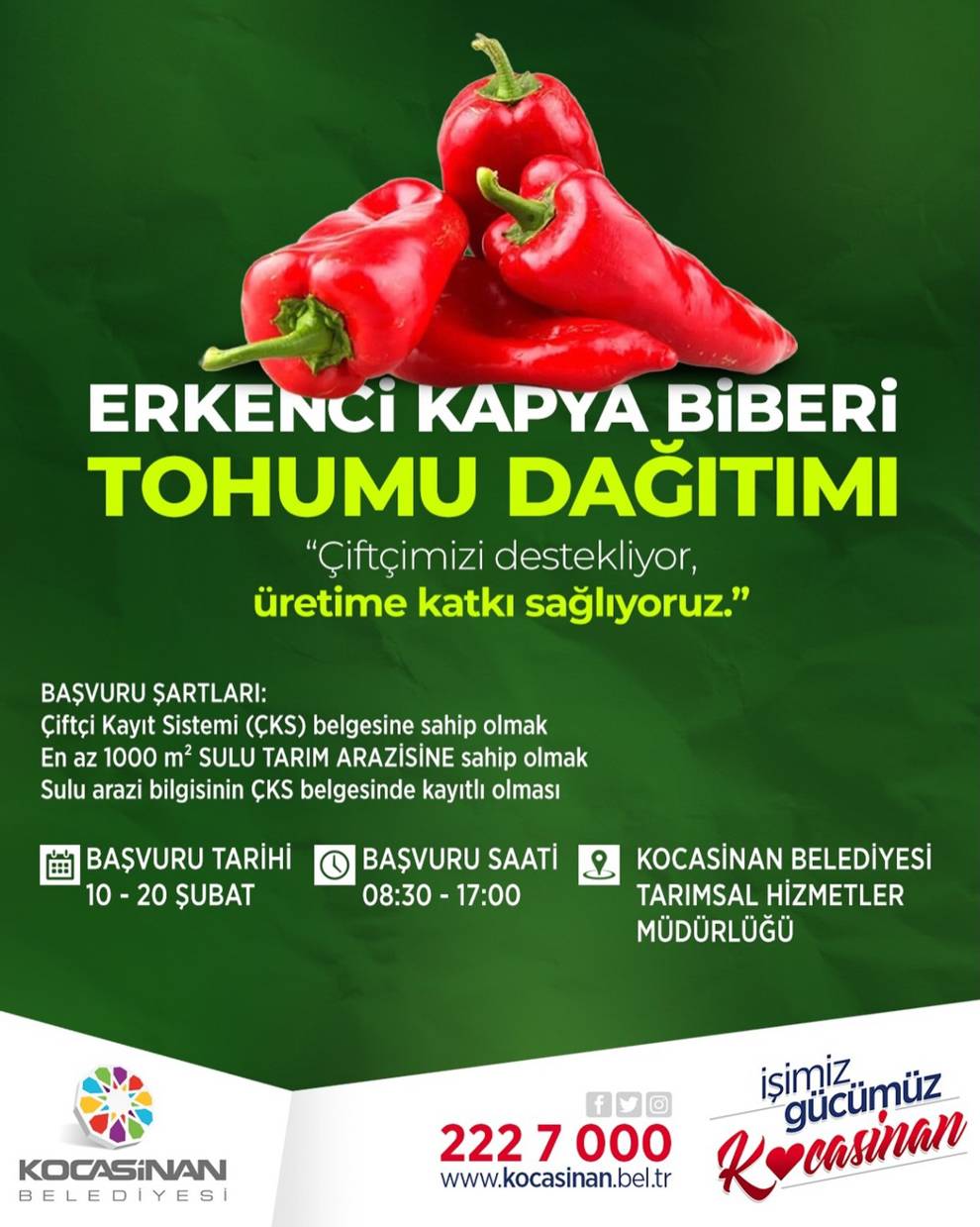 Kocasinan Belediyesi’nden Çiftçiye Büyük Destek: Kapya Biberi Tohumları Ücretsiz Dağıtılacak!